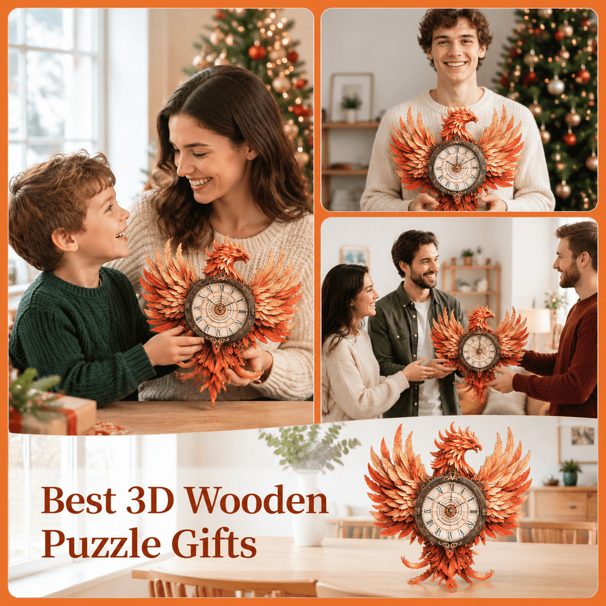 Fire Phoenix Wooden 3D Puzzle Clock DIY Model Kit for Adults