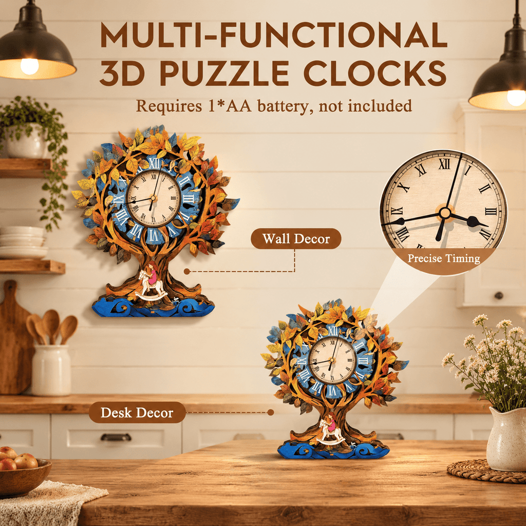 Wooden House Clock 3D Puzzle DIY Mechanical Clock Kit for Adults Teens
