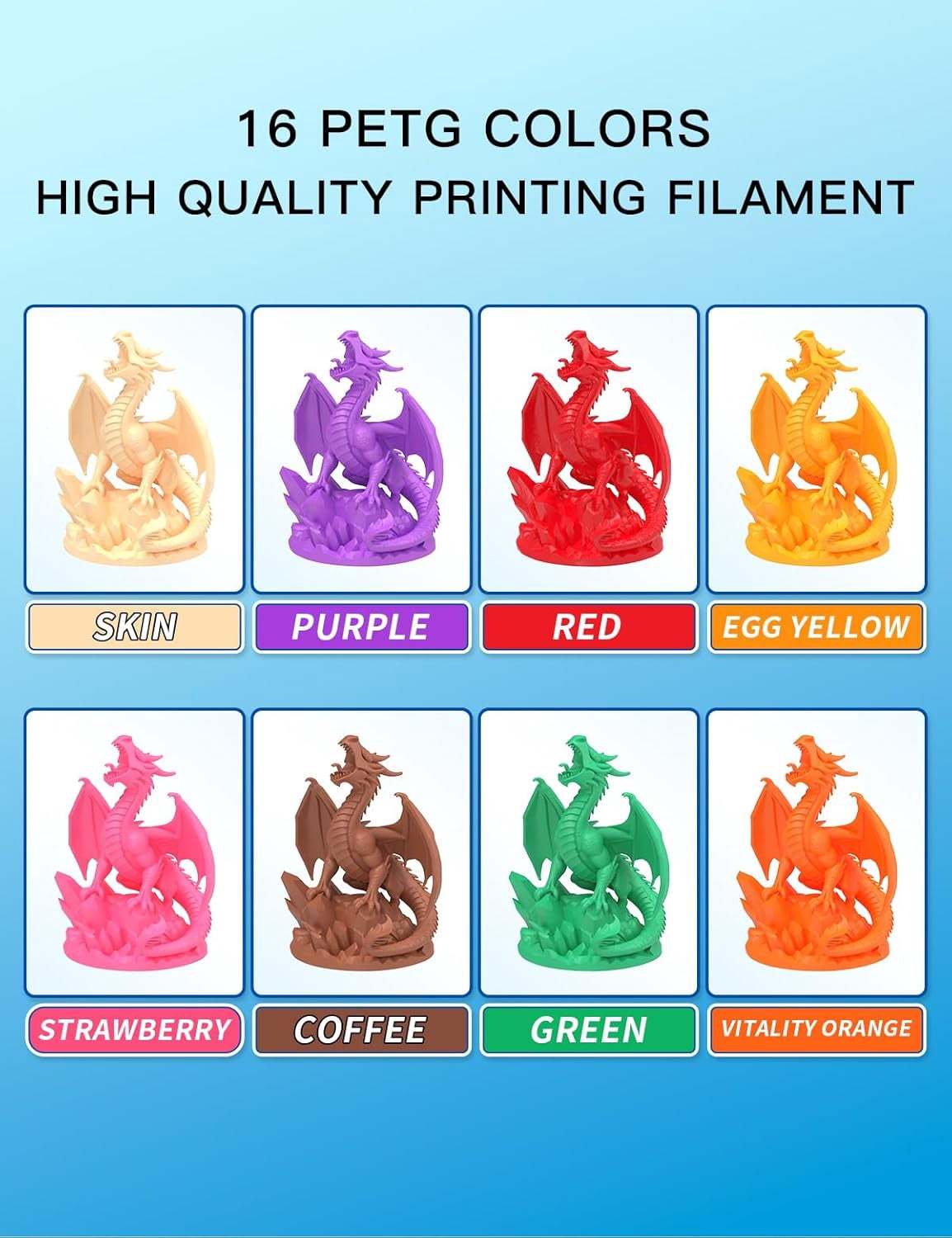 PETG 3D Printer Filament 1.75mm High Precision Durable Strong Filament Mith Better Flow Dimensional Accuracy +/- 0.02mm Suitable for Most FDM 3D Printers 4 Kilograms Sixteen Colors