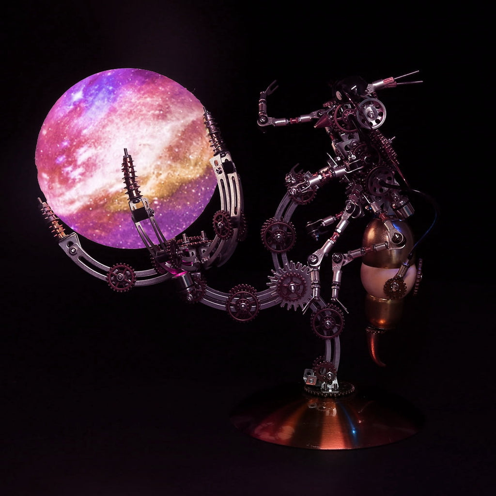 Mechanical Octopus 3D Metal Model Kit with Moon Lamp, Touch 3 Colors, Customizable Steampunk Puzzle & Desk Light, Perfect Room Decor and Gift Choice