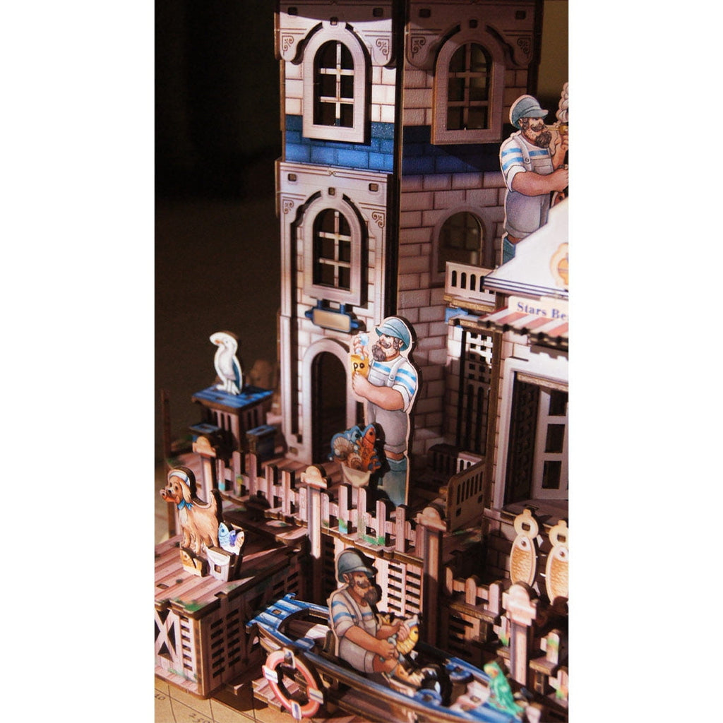 3D Wooden Puzzle Seaside Lighthouse Cabin Coastal Village Desk, 360 PCS, DIY Assembly Miniature Building Model Kit For Home Decor, Shelf Display And Creative Gifts