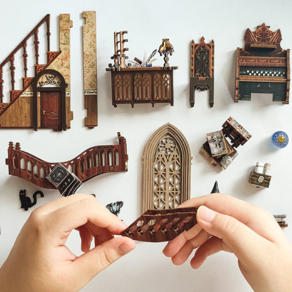 Strucwood DIY Book Nook Kit Magic World Wooden Puzzles with LED Dust Cover,3D Crafts Hobbies Gifts for Handicraft Enthusiasts（SQ-14）
