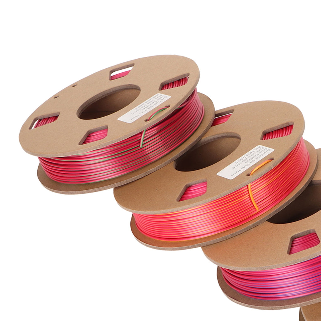 4-Roll Silk Dual Color PLA 3D Printer Filament Bundle, 1.75mm Dimensional Accuracy, Color Changing Spools (Red/Gold, Red/Green, Red/Blue, Blue/Green), 250g per Spool