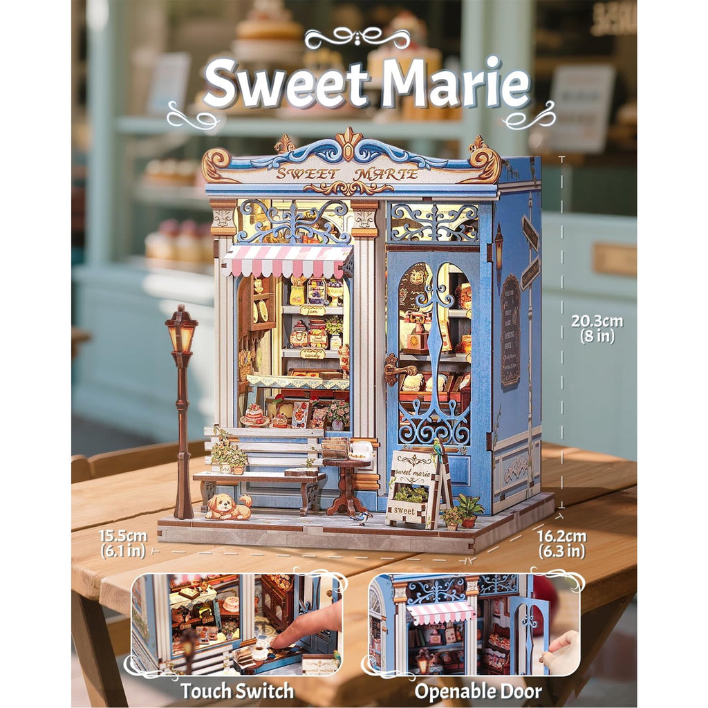 Book Nook Kit, DIY Miniature Bakery Patisserie Hobby Kit for Adults, 3D Wooden Puzzle Bookshelf Decor, Sweet Marie Theme
