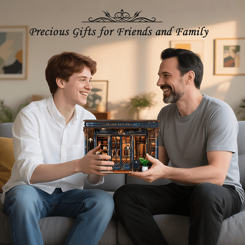 Qissep Book Nook Kit for Adults - Golden Section Line DIY Miniature Dollhouse 3D Wooden Puzzle, Creative Bookshelf Insert Decor, Unique Home Decoration Craft Kits for Women Men