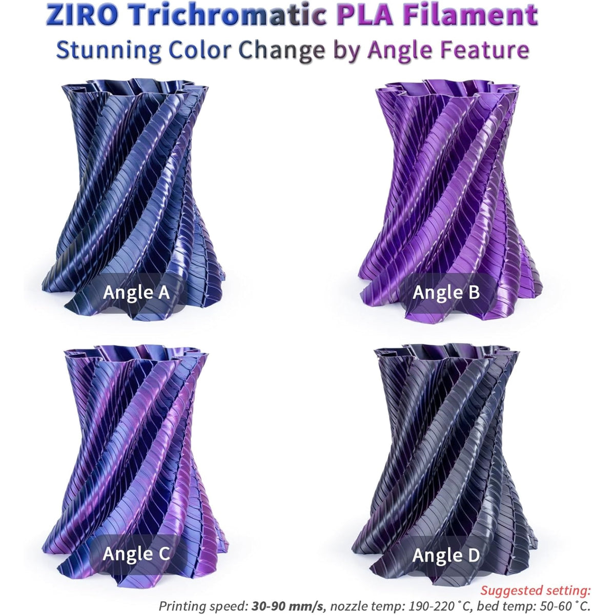 Ziro 3D Tri-color Silk PLA 1.75mm 1kg, Indigo Satin