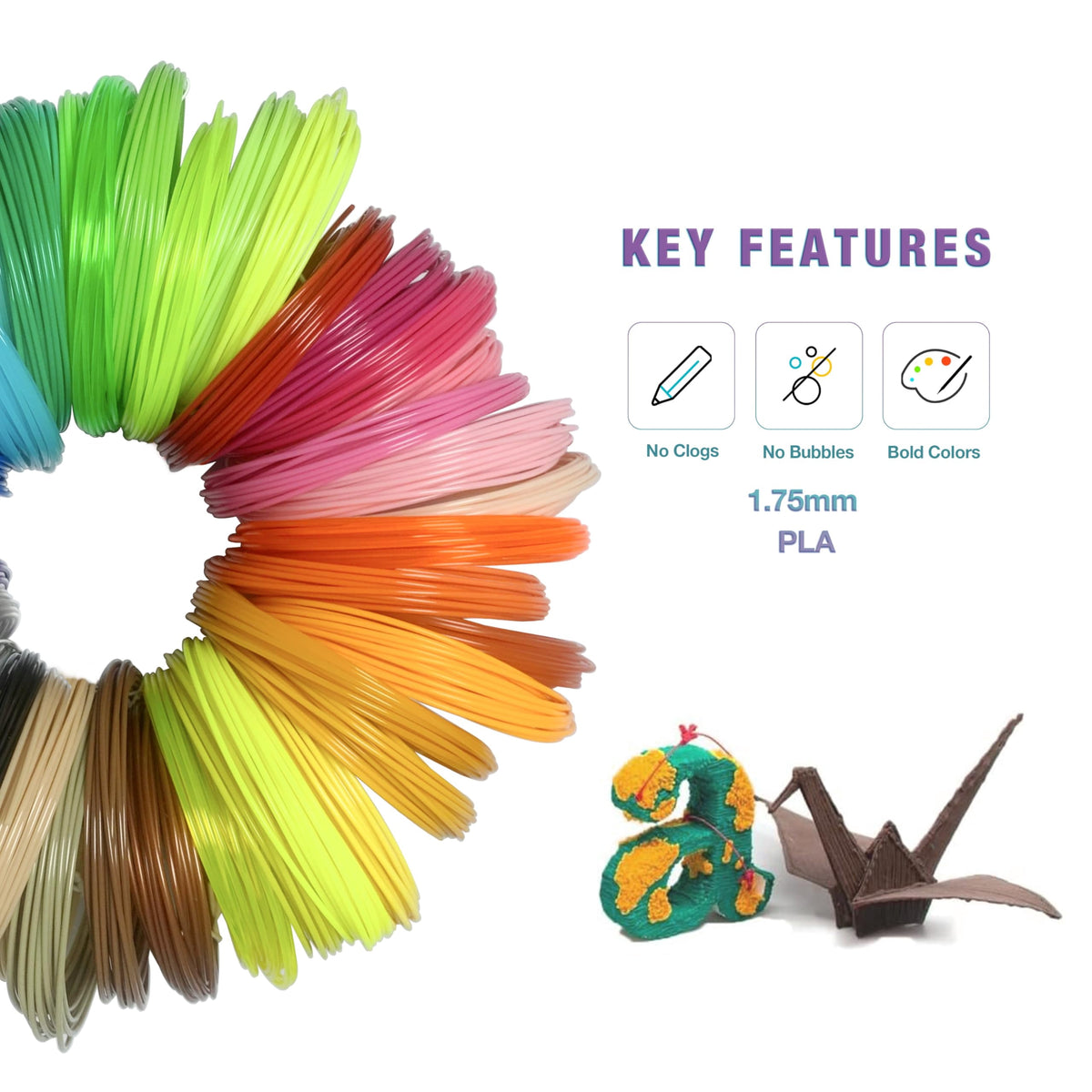3D Pen PLA Filament Refills 1.75mm 20 Color 328 Ft 16.4 Ft Ea