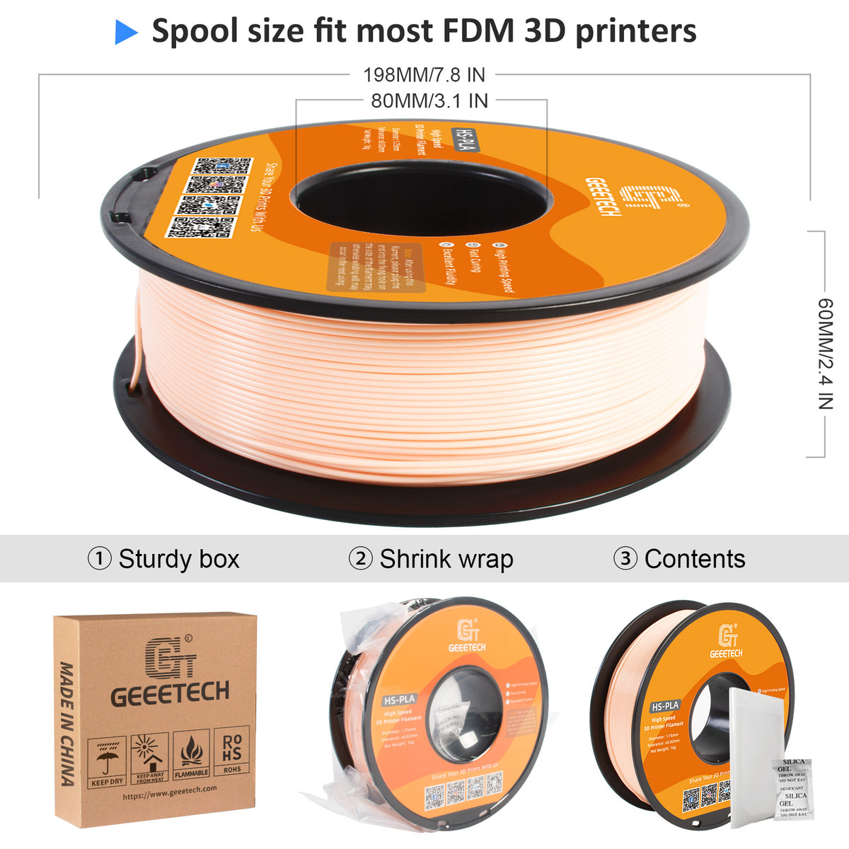 Geeetech 1.75mm PLA 3D Printer Filament, 1kg Spool (2.2lbs), Dimensional Accuracy +/- 0.03mm,yellow