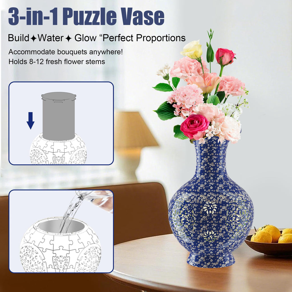 3D Vase Puzzle with Lighting ,200Pieces 3D Puzzles for Adults,Vase Puzzle for Home Decor,Christmas Birthday Gifts
