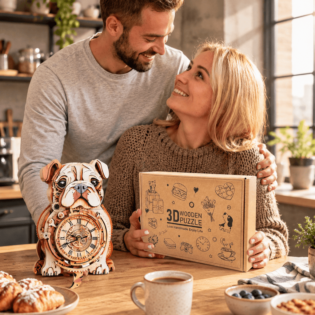 Wooden House Clock 3D Puzzle DIY Mechanical Clock Kit for Adults Teens