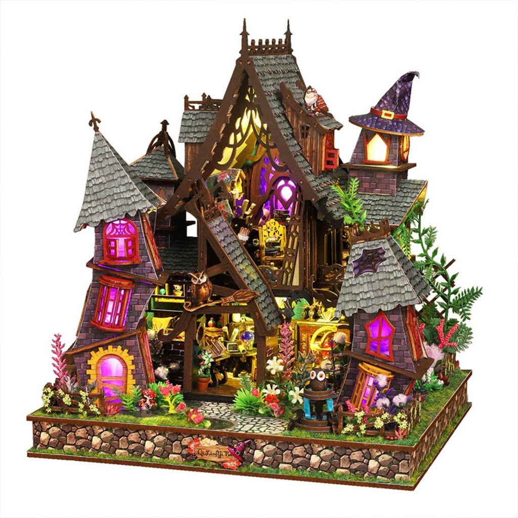400PCS DIY Magic Castle House Model Kit, Wooden 3D Puzzle Miniature Assembly Building Set With LED Display Decor For Collectors