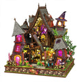 400PCS DIY Magic Castle House Model Kit, Wooden 3D Puzzle Miniature Assembly Building Set With LED Display Decor For Collectors