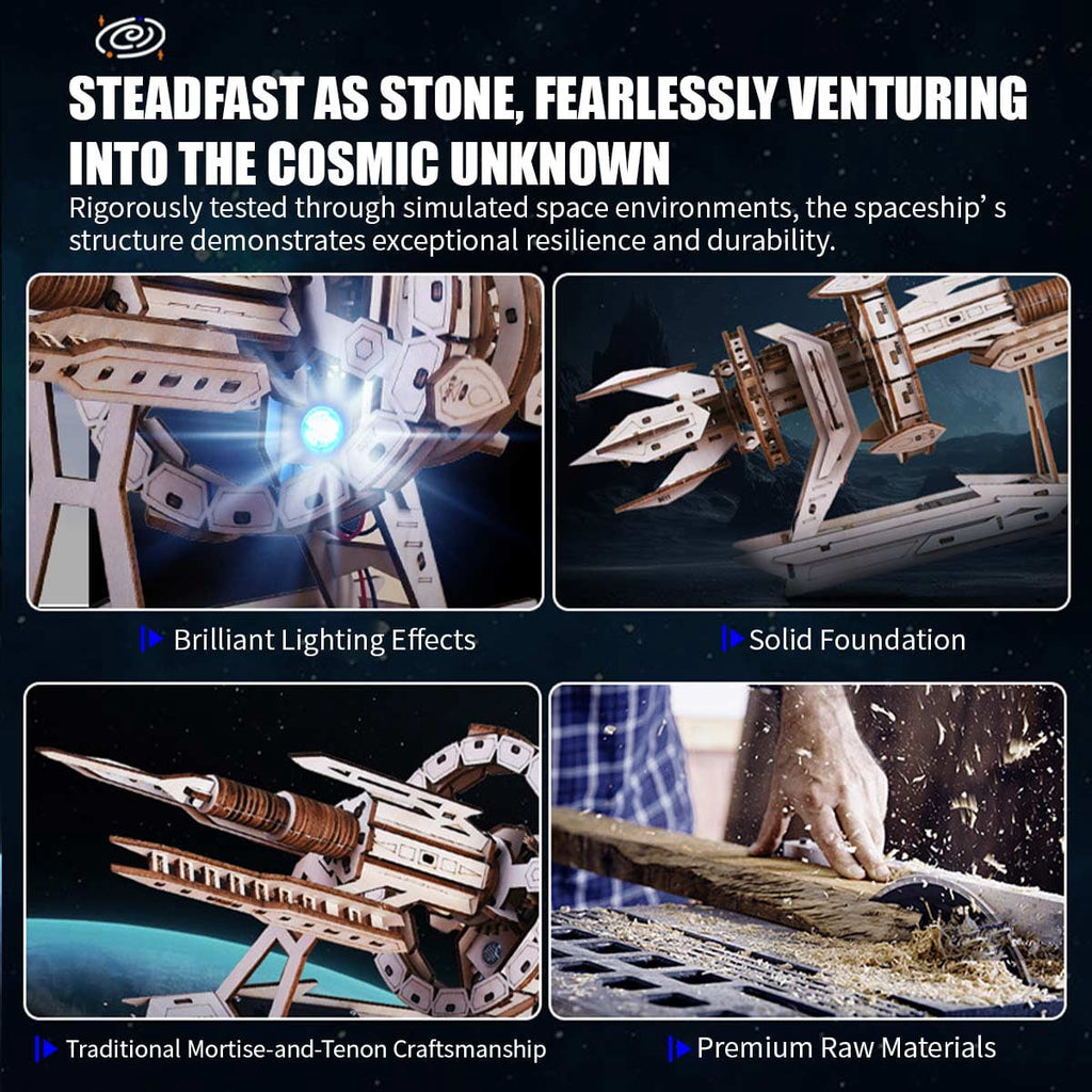 3D Wooden Puzzle Interstellar Battleship Model Kit, DIY Sci-Fi Spacecraft Building Set, Handcrafted Futuristic Decor, Best Gift for Science fiction fans