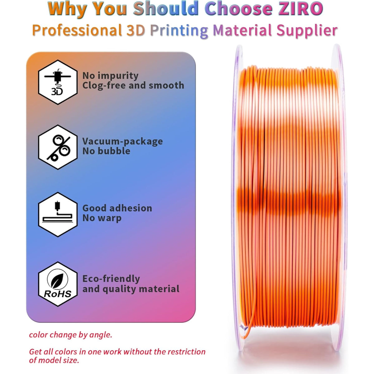 Ziro 3D Tri-color Silk PLA 1.75mm 1kg, Indigo Satin