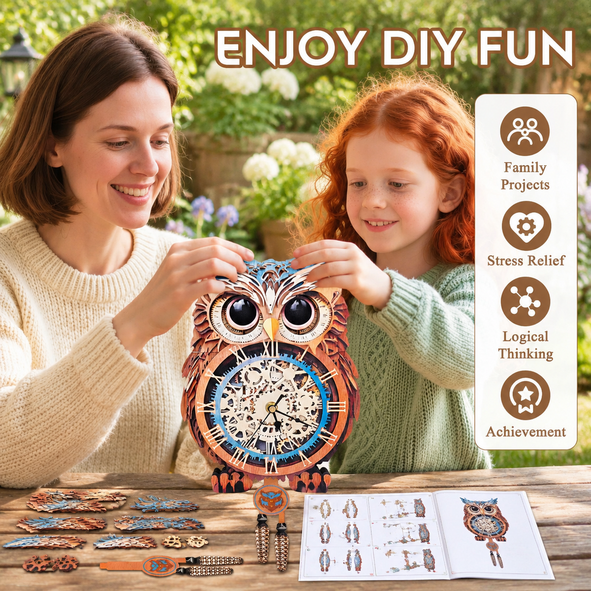 Butterfly Clock 3D Wooden Puzzle Clock DIY Mechanical Craft Kit for Adults Teens