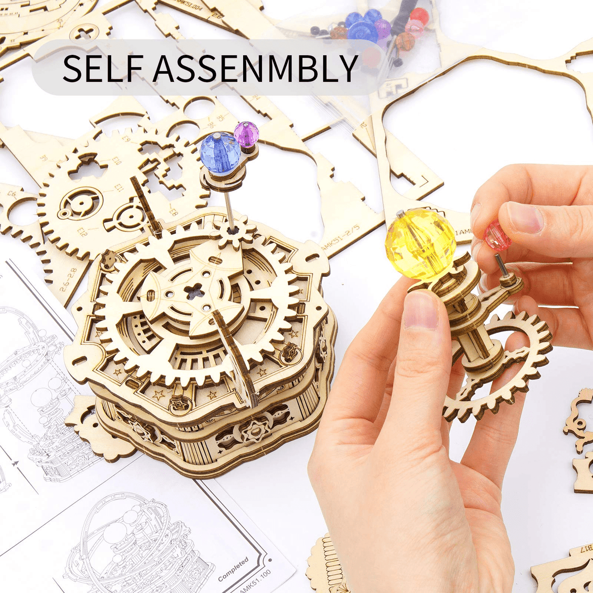 ROKR Wooden Puzzle - 84 Pieces 3D Mechanical Music Box Kit - Starry Night Series - Creative Gift for Kids