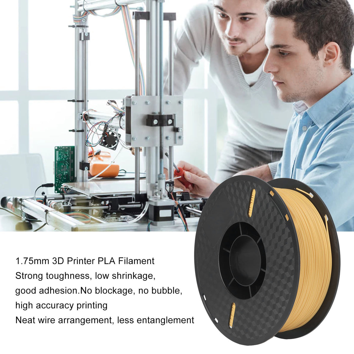 Vowen 1.75mm Gold PLA 3D Printer Filament, 1kg Spool