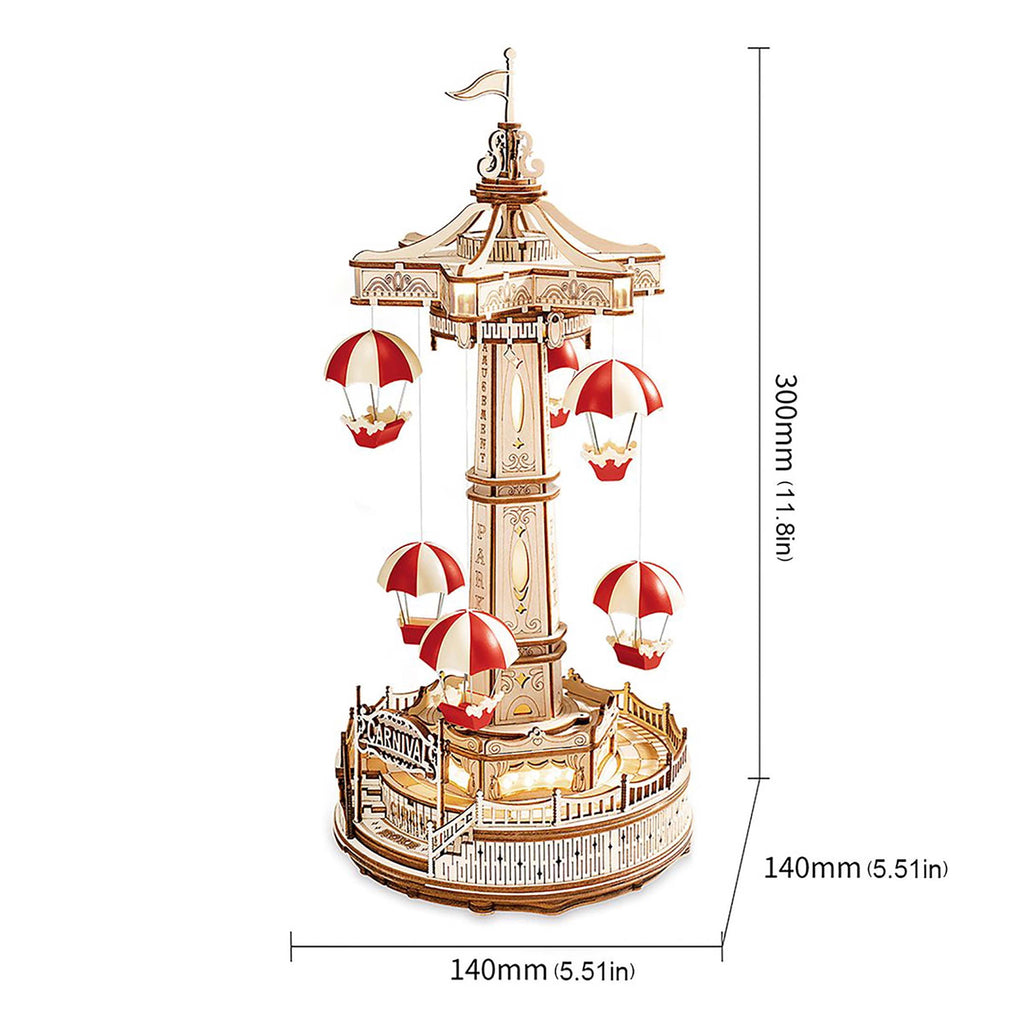 ROKR 184Pieces 3D Wooden Puzzle Parachute Tower DIY Music Box Gift for Birthday Children Adult