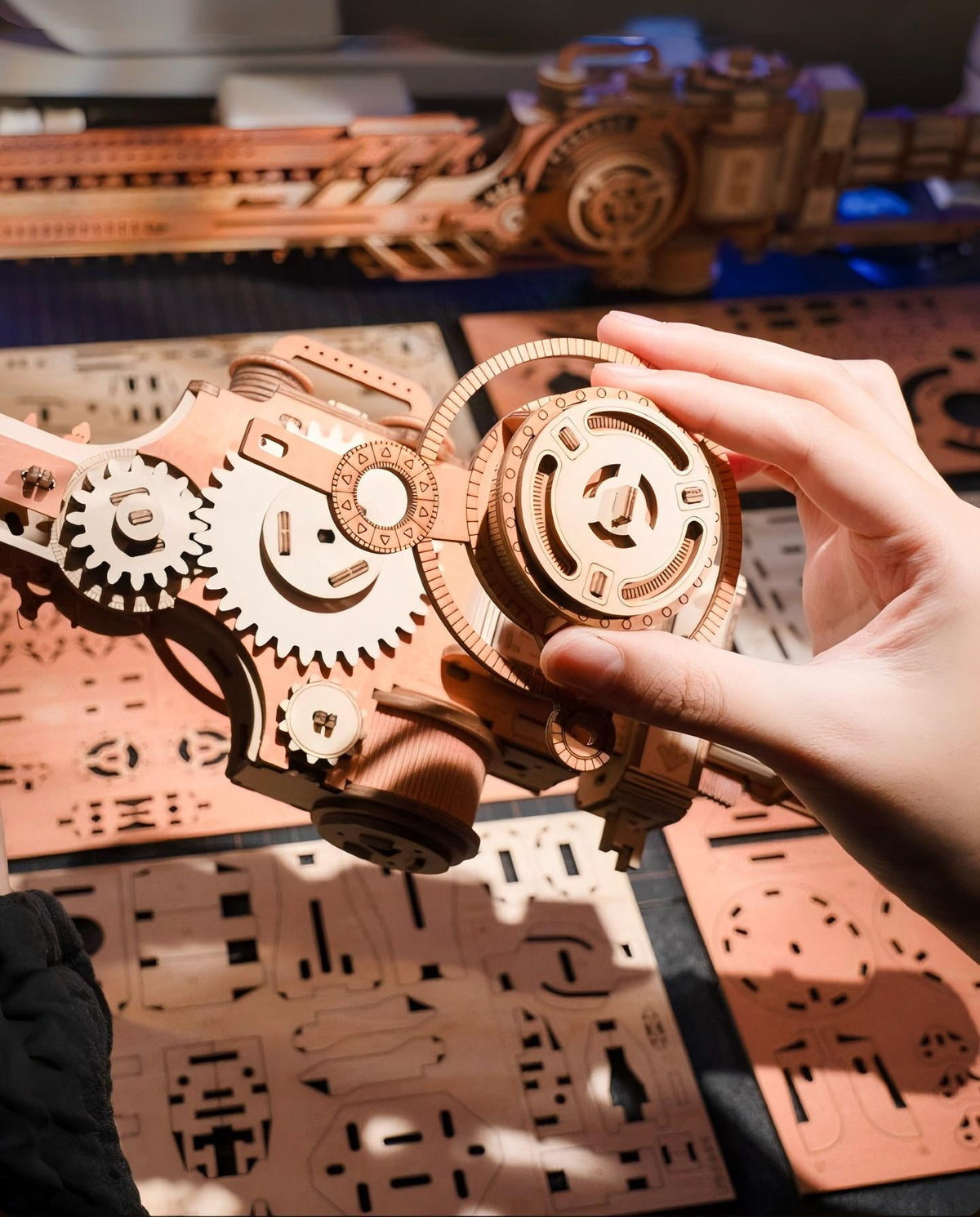3D Wooden Steampunk Chainsaw Model Kit DIY Building Puzzle Mechanical Steam-Powered Saw Display for Adults