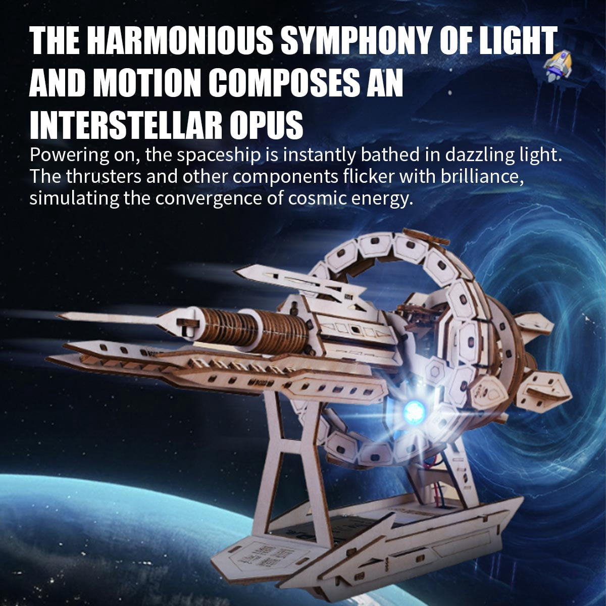 3D Wooden Puzzle Interstellar Battleship Model Kit, DIY Sci-Fi Spacecraft Building Set, Handcrafted Futuristic Decor, Best Gift for Science fiction fans