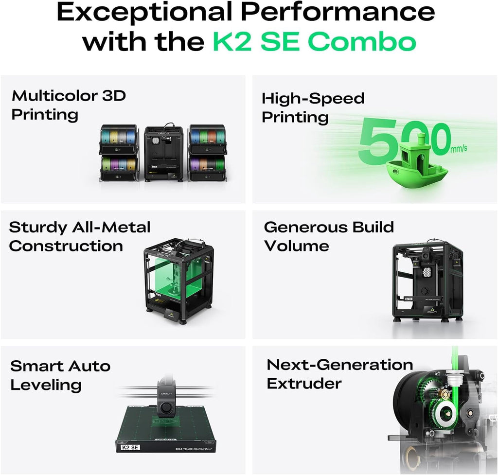Creality K2 SE Combo Multicolor 3D Printer 500mm/s High-Speed, Auto Leveling, 220×215×245 mm Build Volume