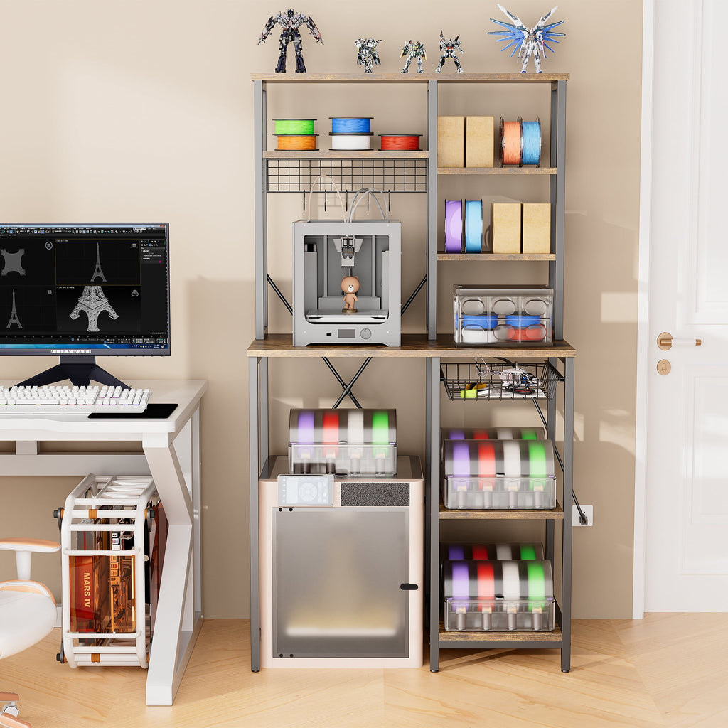 Heavy Duty 3D Printer Stand with Storage Shelf and Drawer, Industrial Rolling Printer Rack for 3D Printer Filament and Tools, Sturdy Metal Frame Printer Table for Home Office Workshop