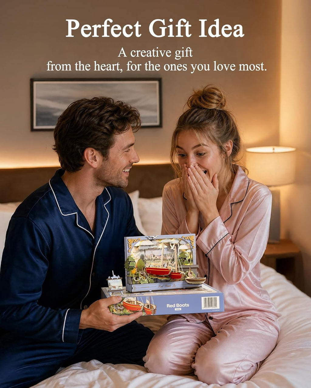 ROBOTIME Red Sailboat 3D Wooden Puzzle with Moving Gears & LED, Tabletop Decor & Wall Hanging Art, Gift for Adults & Teens 14+, 219 Pcs