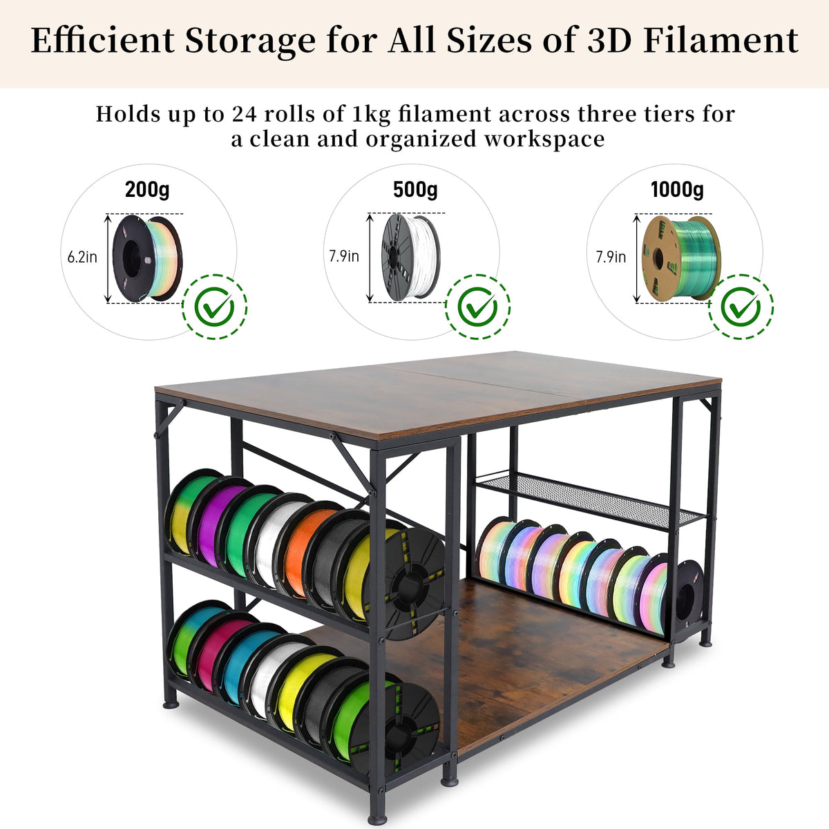 Large 3D Printer Stand, 3D Printer Filament Storage Rack for Home Office, 2-Tier Under Desk 3D Printer Table Desk with Filament Storage