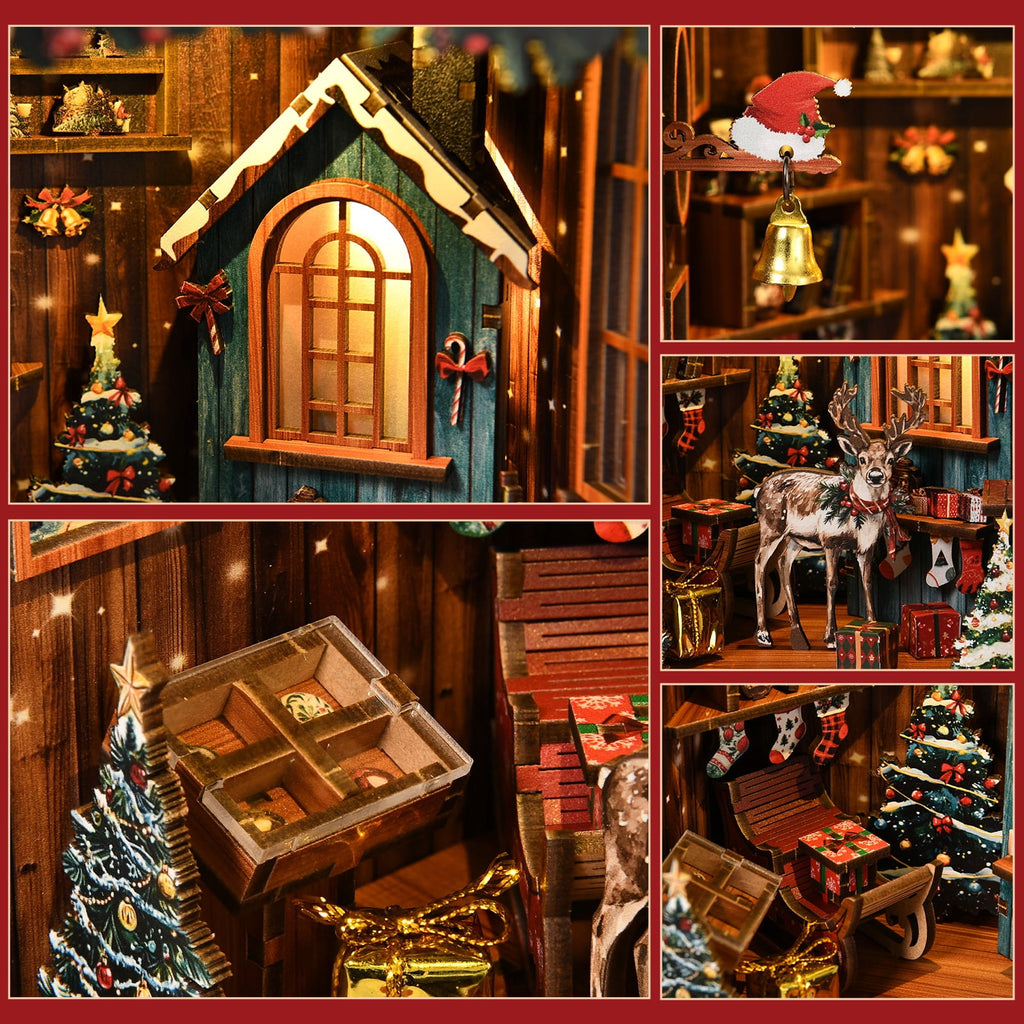 Book Nook Kit, DIY Miniature House Kit for Adults Beginners, Dollhouse Mini Booknook Kits, Wood Bookends Building Model Puzzle Toy with LED Light, 3D Wooden Puzzles Crafts Gifts