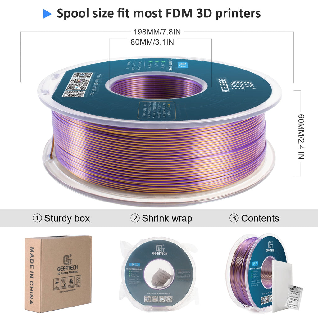 Geeetech Anti-silk type 3D Printer PLA Filament 1KG Toughness Enhanced Filament with 1.75mm Dimensional Accuracy +/-0.03mm, 1080 Feet per Roll, Vacuum Packaging Two-tone gold copper
