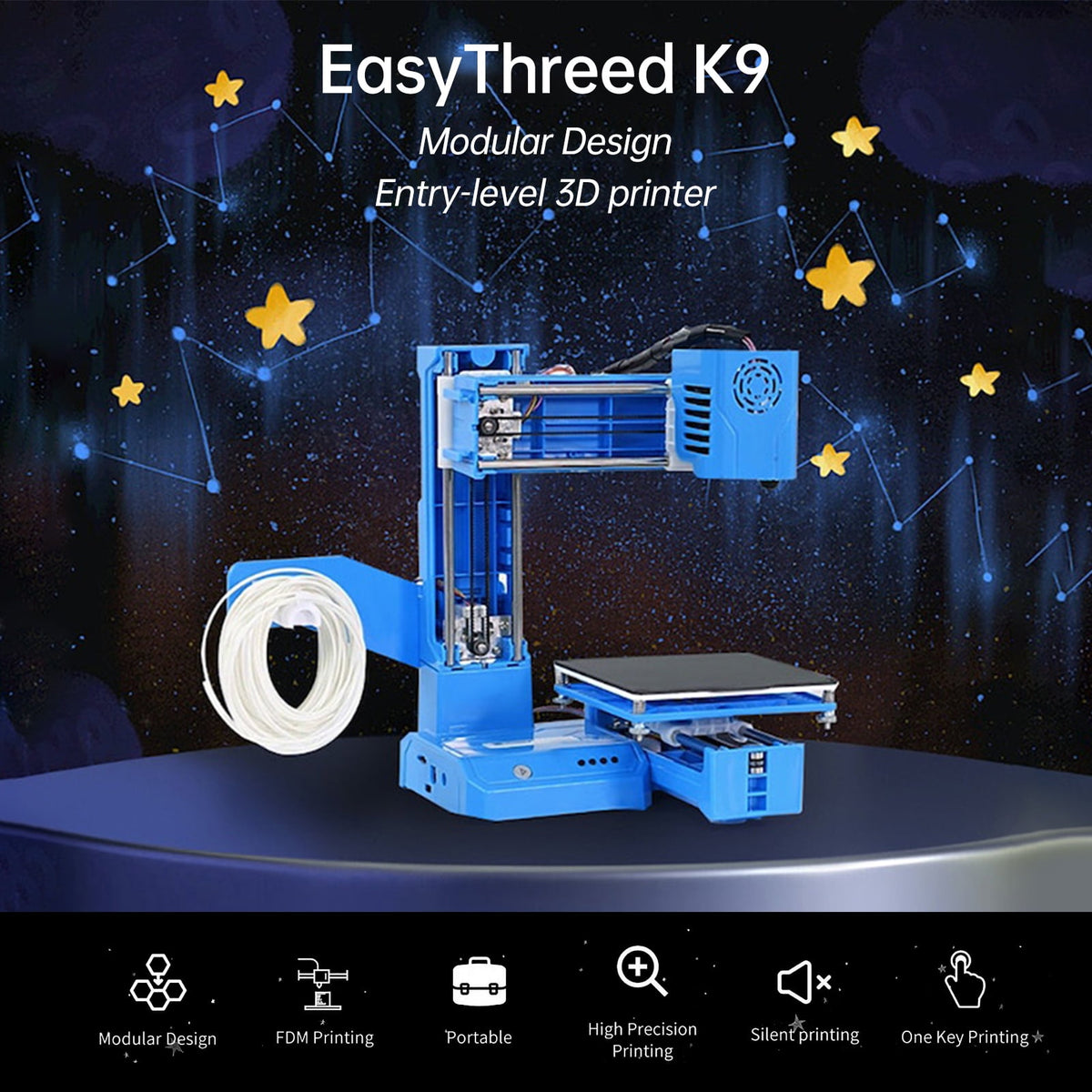 EasyThreed 3D Printer Desktop Printing Machine for Kids 100x100x100mm Print Size Removable Platform One-Key Printing with TF Card PLA Sample Filament for Beginners Household Education