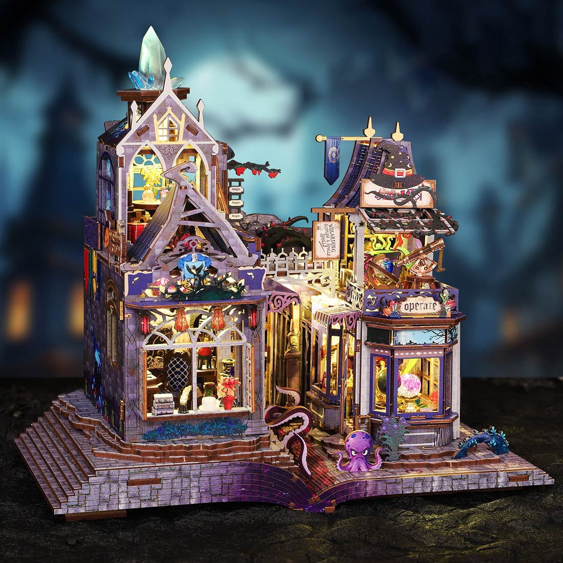 3D Wooden Puzzle Time Post Office Model Art & Craft Kits, DIY Assemble Miniature House Display Model
