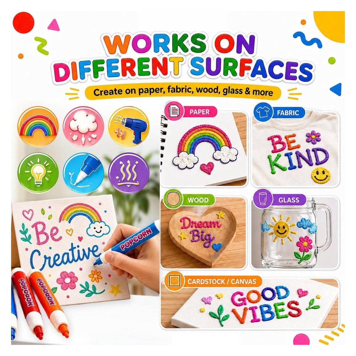 Magic 3D Popcorn Pens,DIY Bubble Popcorn Drawing Pen , Bubble Popcorn Drawing Pens for 3D Bubble Art, Greeting Birthday & Christmas Cards