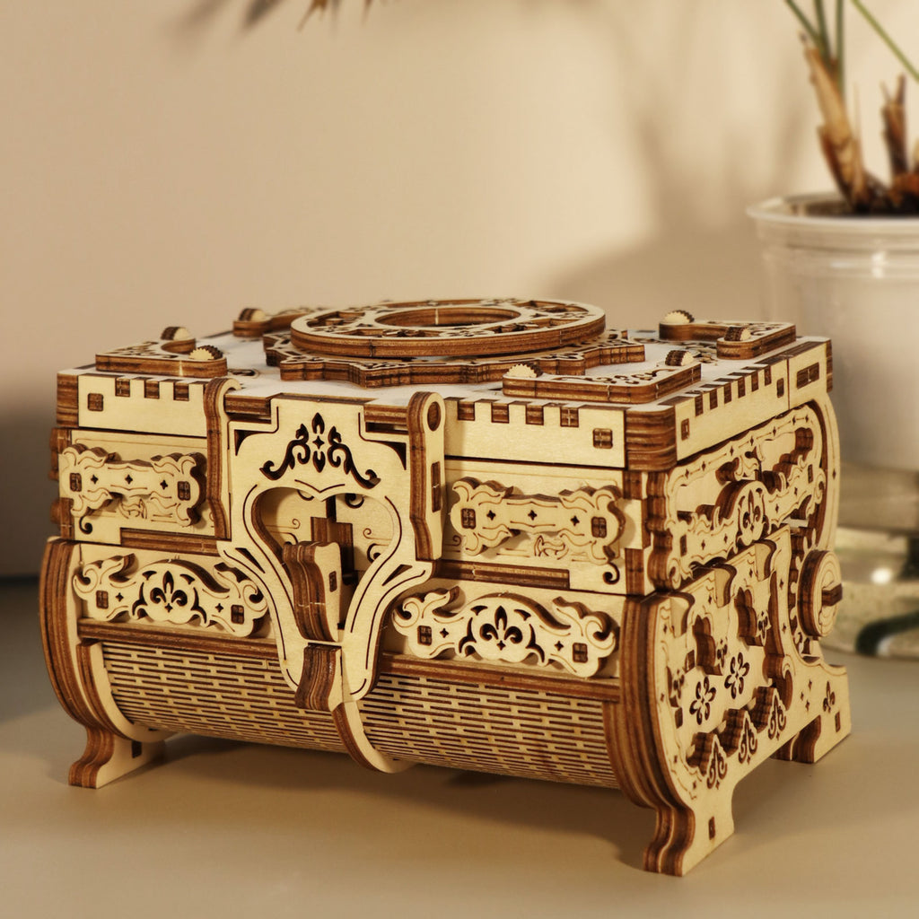Music Park 3D Wooden Puzzle Model Kit with Movable Drawers, Antique Jewel Box DIY Crafts