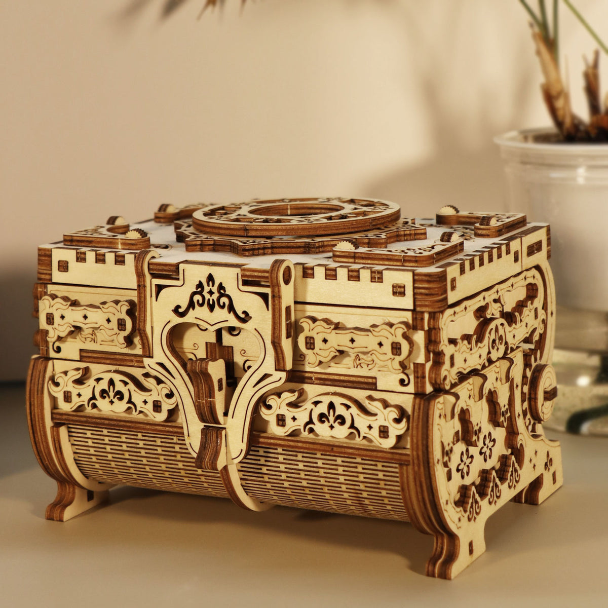 Music Park 3D Wooden Puzzle Model Kit with Movable Drawers, Antique Jewel Box DIY Crafts