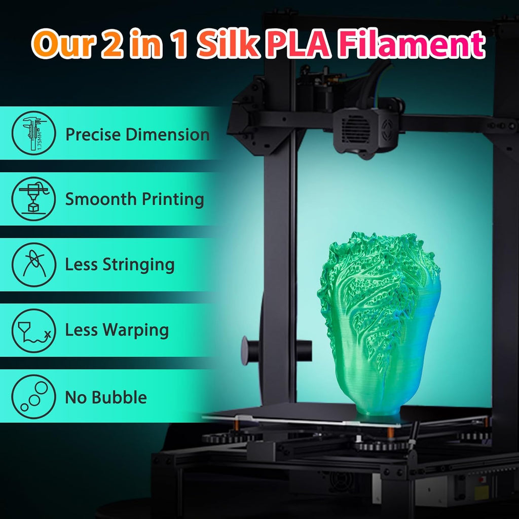 Multicolor 3D Printer Filament,Dual/Tri Color 1.75mm PLA Silk Shiny Printing Filament,250g(0.55lbs) Fit Most FDM 3D Printer