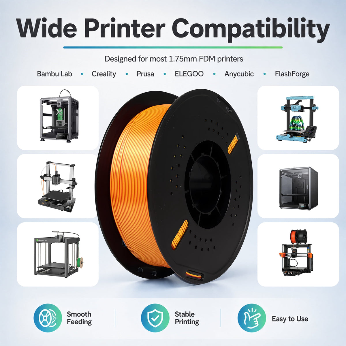 Epelay PLA Plus 3D Printer Filament, 1.75mm, 1kg Spool, Black, Compatible with Most FDM Printers