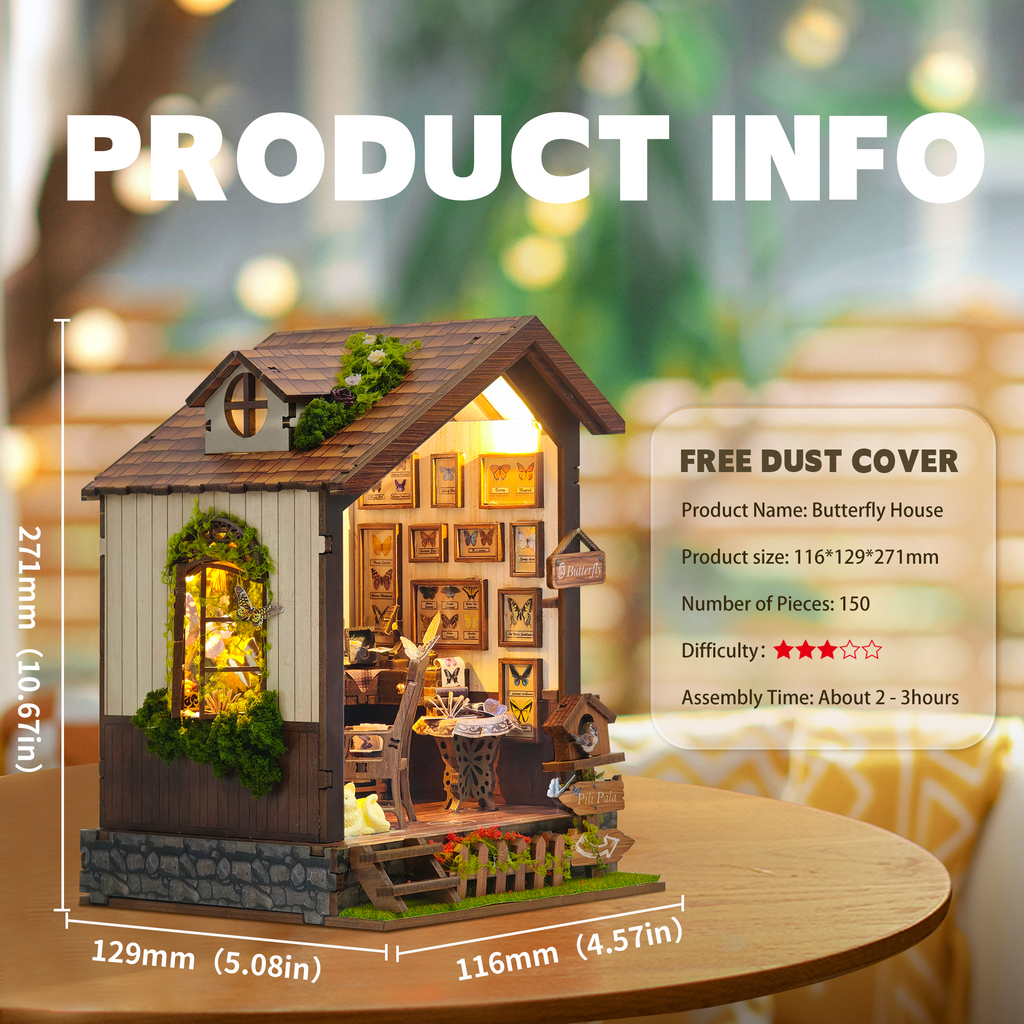 Strucwood DIY Book Nook Kit Butterfly House Wooden Puzzles with LED Dust Cover,3D Crafts Hobbies,Gifts for Adults Teen Christmas (SQ-60)