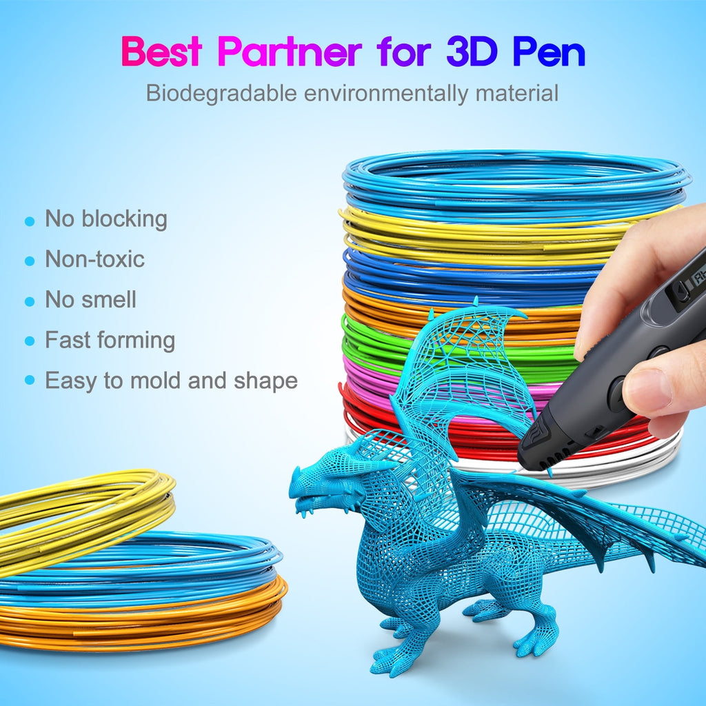 3D Pen PLA Filament Refills, 1.75mm PLA Filament Pack of 20 Colors Each Color 16 feet, Total 320 Feet, Create Professional Safety Refill for Kids, for 3D Pens and 3D Printers Arts