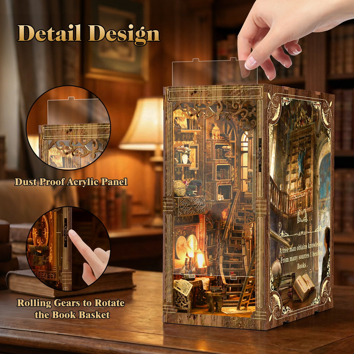 Book Nook Kit for Adults, 3D Wooden Puzzle with LED Light, Ancient Book Collection Model Bookshelf Decor, DIY Miniature MDF Bookshelf Craft Decor
