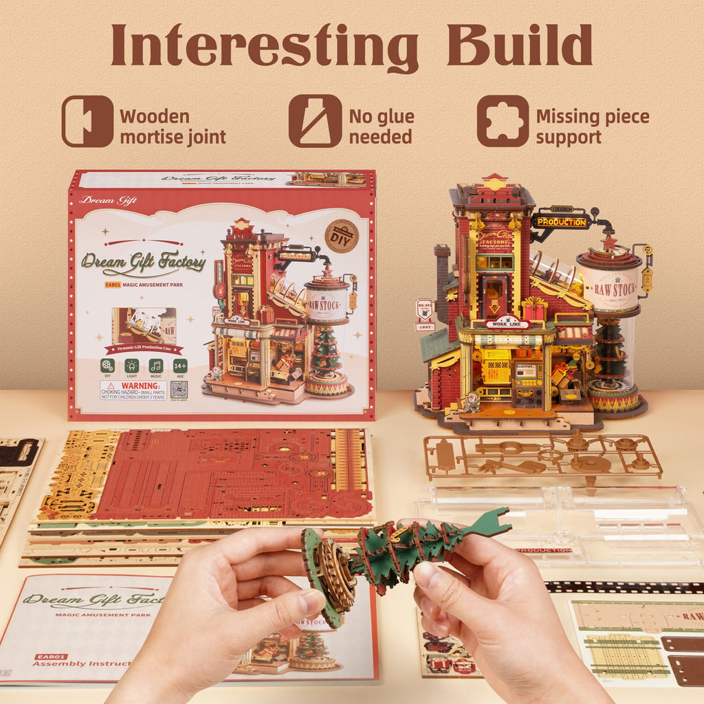 Robotime Dream Gift Factory 3D Puzzles Wooden Music Box, Diy Craft Kit for Adults & Teens 14+
