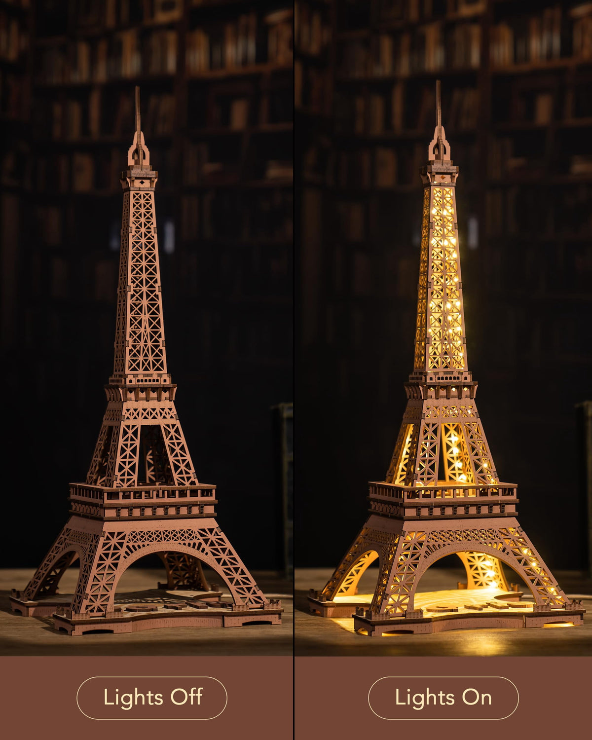 Robotime 3D Wooden Puzzle with Lights - Night of the Eiffel Tower, Architectural Craft Kit for Construction - Teens and Adults