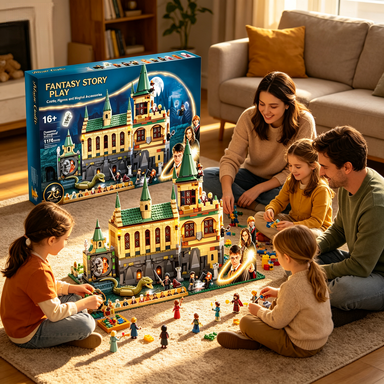 764Pcs Fantasy Castle Building Set with Glowing Lanterns, 5 Mini Figures, Dragon Skeleton & Swing Armory Scene, DIY 3D Puzzle Kit for Adults Teens, Desktop Home Decor