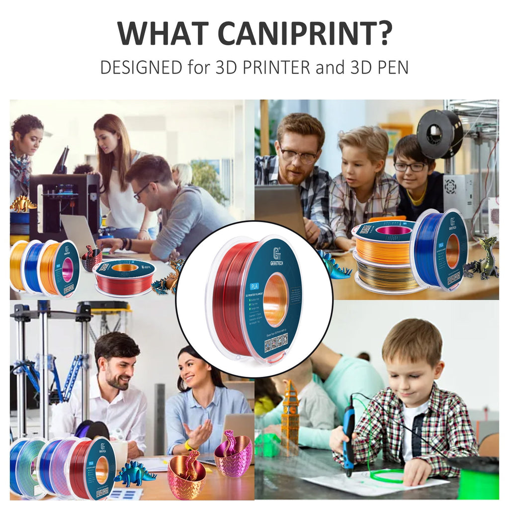 Geeetech Anti-silk type 3D Printer PLA Filament 1kg Toughness Enhanced Filament with 1.75mm Dimensional Accuracy +/-0.03mm, 1080 Feet per Roll, Vacuum Packaging Three-color blue, purple and black