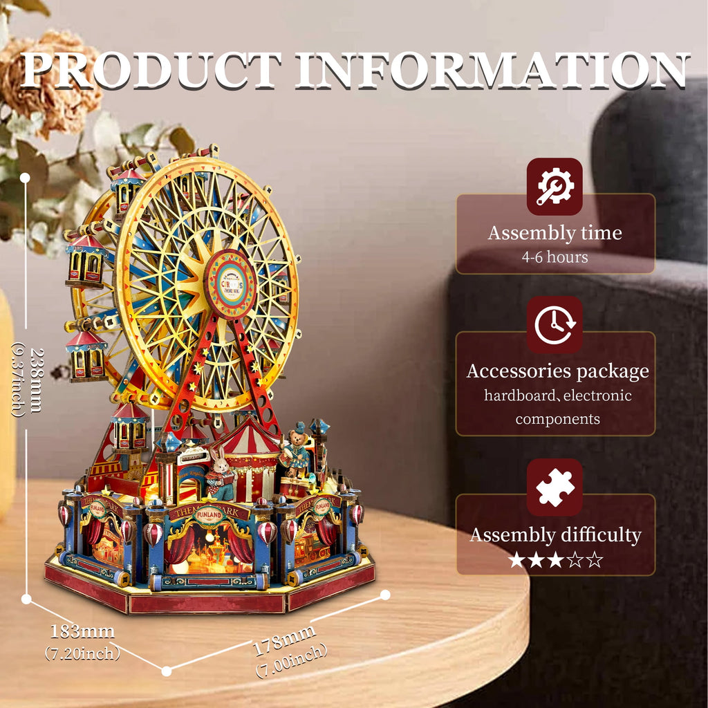 Strucwood DIY Book Nook Kit Century Ferrls Wheel Wooden Puzzles with LED Lights,3D Crafts Hobbies,Gifts for Adults（SQ-69）