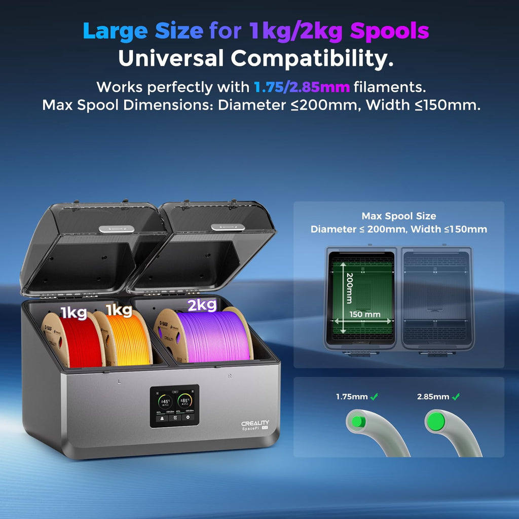 Comgrow Filament Dryer Box, SH02 Filament Dehydrator with PTC Fast Heater and Touch Screen, 3D Printer Filament Sealed Storage Box with 2 Spools Holder Compatible with PLA PETG TPU ABS 1.75/2.85mm