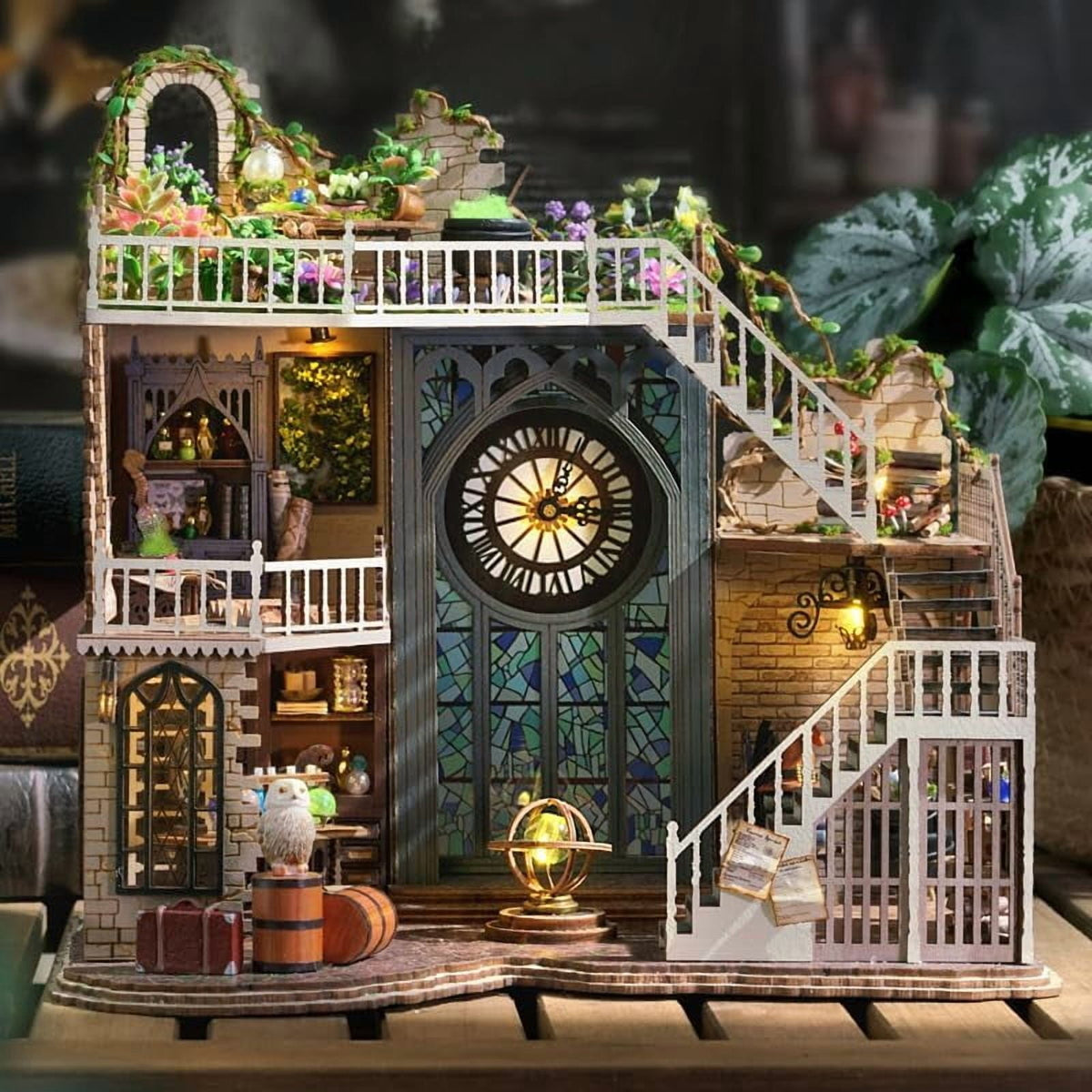 MOJINO Magic Book Nook Kit for Adults, DIY Miniature House Kit with LED Light, 3D Wooden Puzzle, Christmas Bookshelf Decor, Birthday Gift for Book Lovers