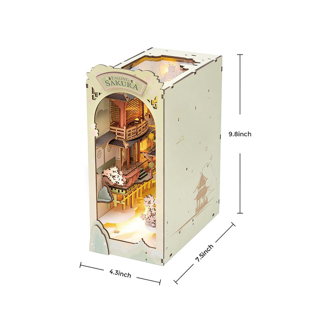Rolife 3D Jigsaw Puzzle DIY Book Nook Kit,DIY Dollhouse Bookend Stand DIY Bookshelf Insert Decor Gift for Teen Adults(Falling Sakura)