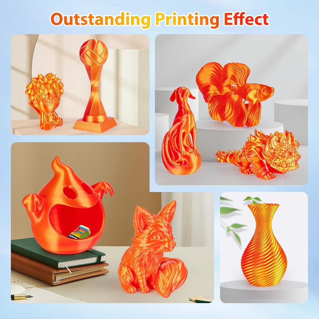 Multicolor 3D Printer Filament,Dual/Tri Color 1.75mm PLA Silk Shiny Printing Filament,250g(0.55lbs) Fit Most FDM 3D Printer