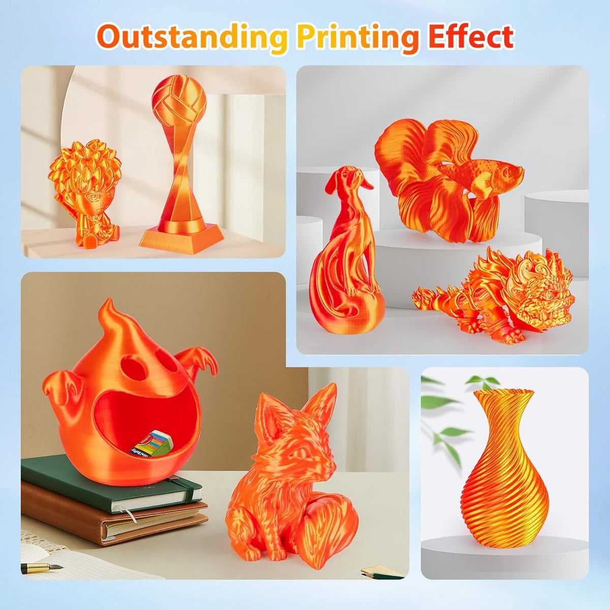 Multicolor 3D Printer Filament,Dual/Tri Color 1.75mm PLA Silk Shiny Printing Filament,250g(0.55lbs) Fit Most FDM 3D Printer